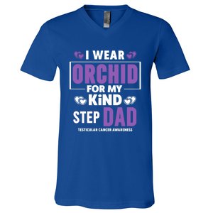 I Wear Orchid For My Step Dad Funny Gift Testicular Cancer Awareness Gift V-Neck T-Shirt