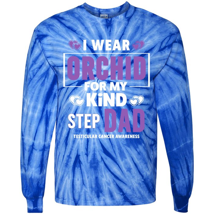 I Wear Orchid For My Step Dad Funny Gift Testicular Cancer Awareness Gift Tie-Dye Long Sleeve Shirt