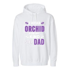 I Wear Orchid For My Step Dad Funny Gift Testicular Cancer Awareness Gift Garment-Dyed Fleece Hoodie