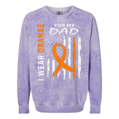 I Wear Orange For My Dad Kidney Cancer Awareness Flag Gifts Colorblast Crewneck Sweatshirt