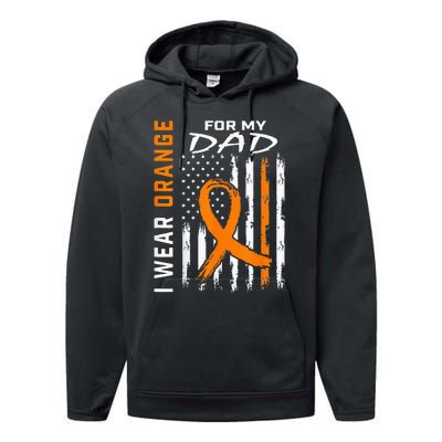 I Wear Orange For My Dad Kidney Cancer Awareness Flag Gifts Performance Fleece Hoodie