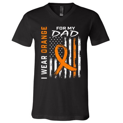 I Wear Orange For My Dad Kidney Cancer Awareness Flag Gifts V-Neck T-Shirt