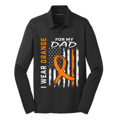 I Wear Orange For My Dad Kidney Cancer Awareness Flag Gifts Silk Touch Performance Long Sleeve Polo