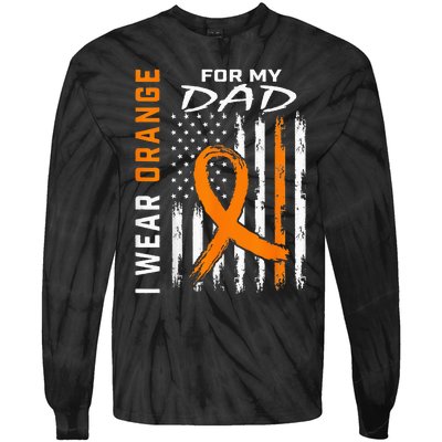 I Wear Orange For My Dad Kidney Cancer Awareness Flag Gifts Tie-Dye Long Sleeve Shirt