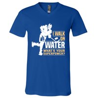 I Walk On Water Funny Ice Hockey Gift V-Neck T-Shirt