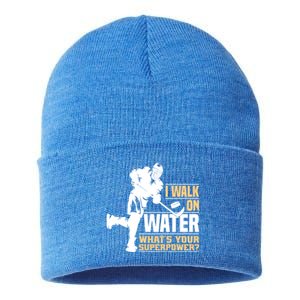 I Walk On Water Funny Ice Hockey Gift Sustainable Knit Beanie