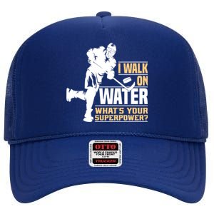 I Walk On Water Funny Ice Hockey Gift High Crown Mesh Back Trucker Hat