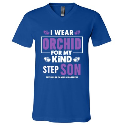 I Wear Orchid For My Step Son Gift Testicular Cancer Awareness Gift V-Neck T-Shirt