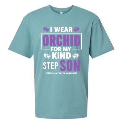 I Wear Orchid For My Step Son Gift Testicular Cancer Awareness Gift Sueded Cloud Jersey T-Shirt