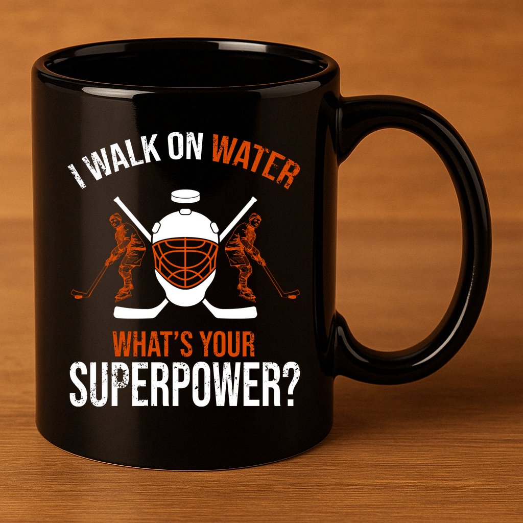 I Walk On Water What's Your Superpower? Funny Hockey 11oz C Handle Ceramic Mug