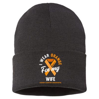 I Wear Orange For My Wife Kidney Cancer Awareness Sustainable Knit Beanie