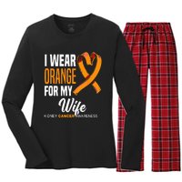 I Wear Orange For My Wife Kidney Cancer Awareness Women's Long Sleeve Flannel Pajama Set 