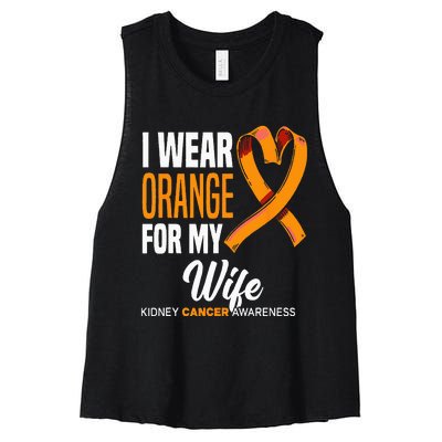 I Wear Orange For My Wife Kidney Cancer Awareness Women's Racerback Cropped Tank