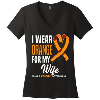 I Wear Orange For My Wife Kidney Cancer Awareness Women's V-Neck T-Shirt