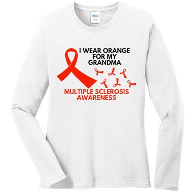 I Wear Orange For My Grandma Multiple Sclerosis Ms Awareness Ladies Long Sleeve Shirt