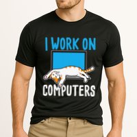 I Work On Computers Funny Cat Lover Kitten Kitty Cooling Performance Crew T-Shirt
