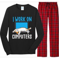 I Work On Computers Funny Cat Lover Kitten Kitty Long Sleeve Pajama Set