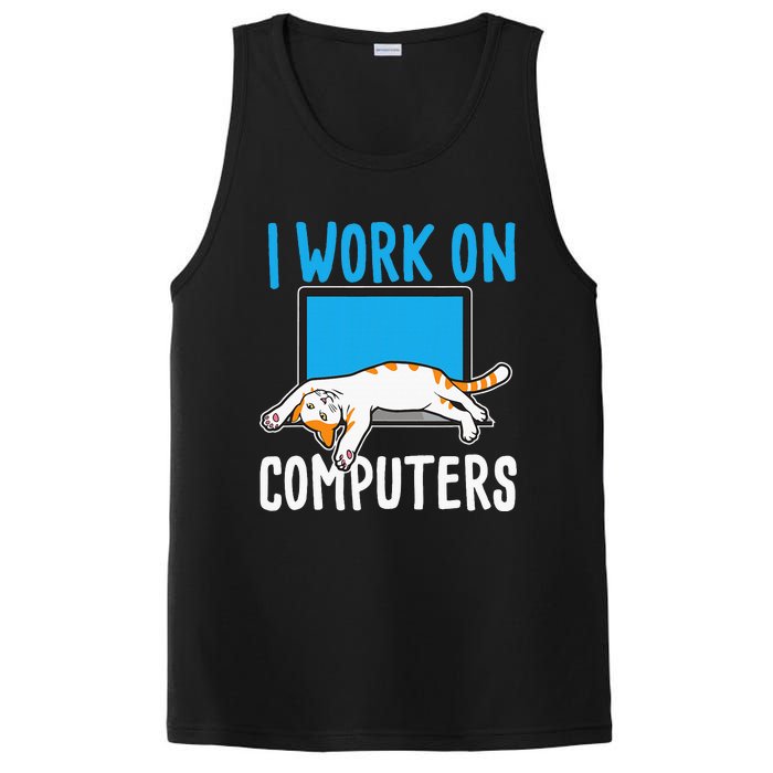 I Work On Computers Funny Cat Lover Kitten Kitty PosiCharge Competitor Tank