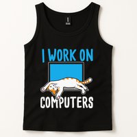 I Work On Computers Funny Cat Lover Kitten Kitty Tank Top