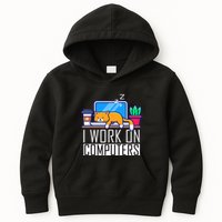 I Work On Computers Funny Cat Lovers Coding Programming Kids Hoodie