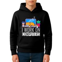 I Work On Computers Funny Cat Lovers Coding Programming Kids Hoodie