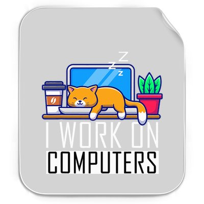 I Work On Computers Funny Cat Lovers Coding Programming Permanent Decal Sticker
