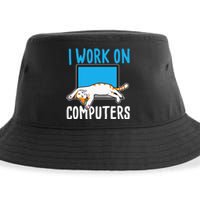 I Work On Computers Funny Cat Lover Kitten Kitty Sustainable Bucket Hat