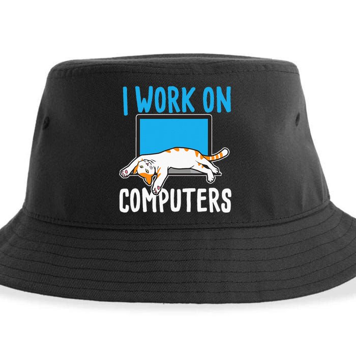 I Work On Computers Funny Cat Lover Kitten Kitty Sustainable Bucket Hat