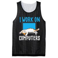 I Work On Computers Funny Cat Lover Kitten Kitty Mesh Reversible Basketball Jersey Tank