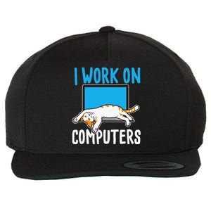 I Work On Computers Funny Cat Lover Kitten Kitty Wool Snapback Cap