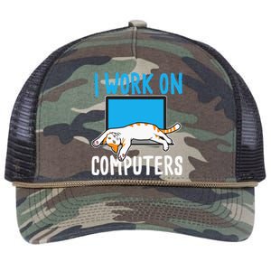 I Work On Computers Funny Cat Lover Kitten Kitty Retro Rope Trucker Hat Cap