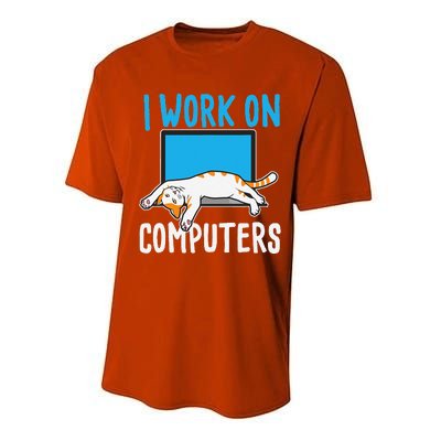 I Work On Computers Funny Cat Lover Kitten Kitty Performance Sprint T-Shirt