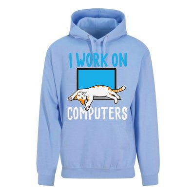 I Work On Computers Funny Cat Lover Kitten Kitty Unisex Surf Hoodie