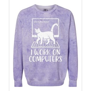 I Work On Computers Cat Funny Cat Owner Colorblast Crewneck Sweatshirt