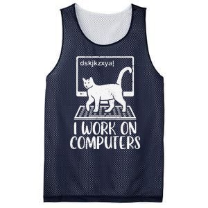 I Work On Computers Cat Funny Cat Owner Mesh Reversible Basketball Jersey Tank