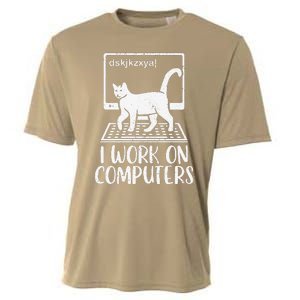 I Work On Computers Cat Funny Cat Owner Cooling Performance Crew T-Shirt