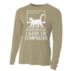 I Work On Computers Cat Funny Cat Owner Cooling Performance Long Sleeve Crew