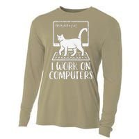 I Work On Computers Cat Funny Cat Owner Cooling Performance Long Sleeve Crew