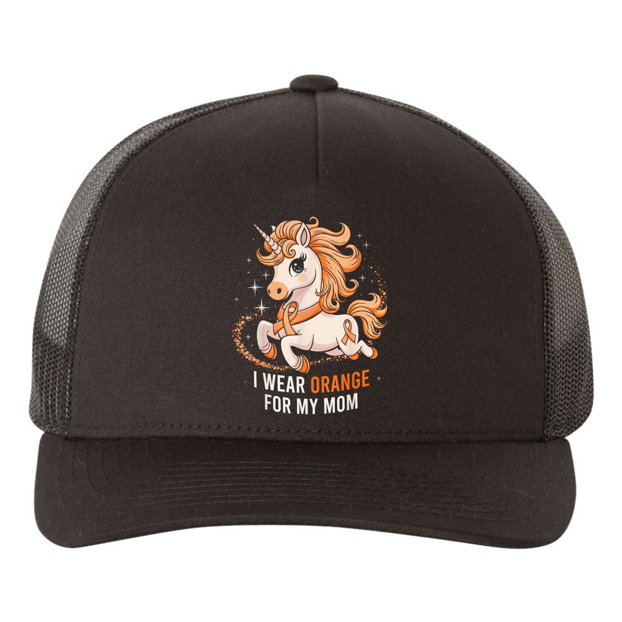 I Wear Orange For My Mom Unicorn MS Awareness Yupoong Adult 5-Panel Trucker Hat