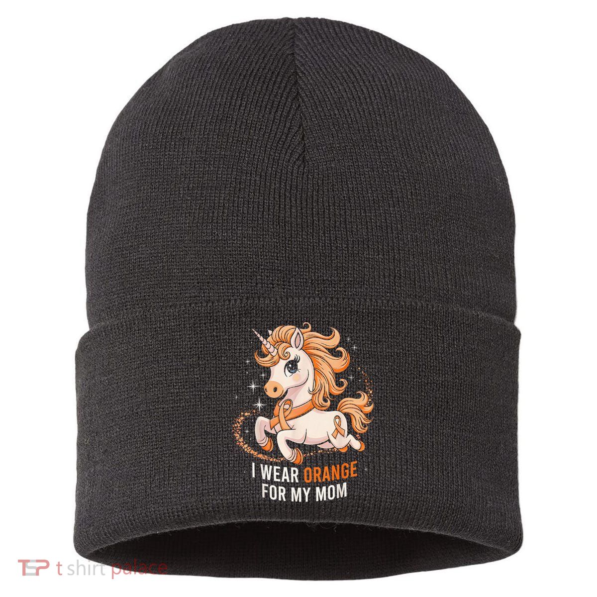I Wear Orange For My Mom Unicorn MS Awareness Sustainable Knit Beanie