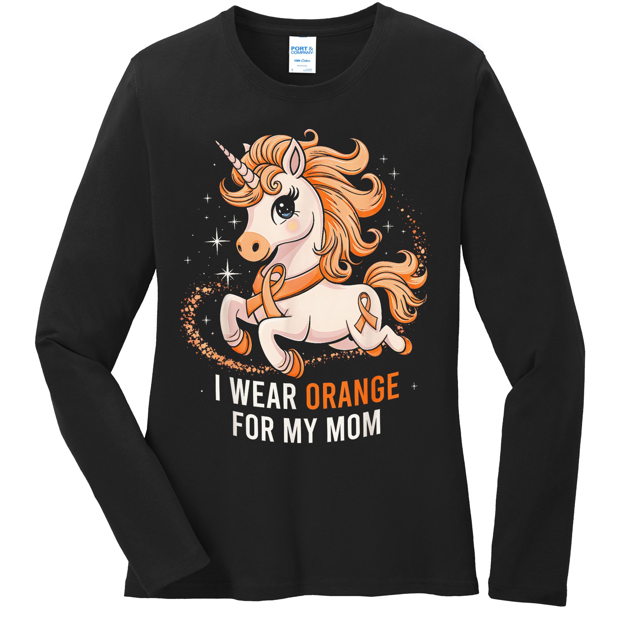 I Wear Orange For My Mom Unicorn MS Awareness Ladies Long Sleeve Shirt