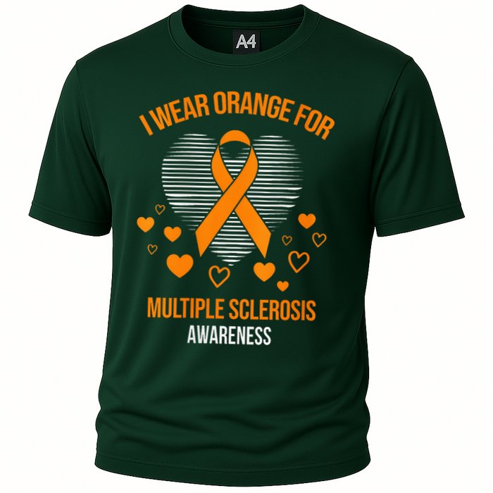 I Wear Orange Ribbon Heart Cool Multiple Sclerosis Awareness Cooling Performance Crew T-Shirt