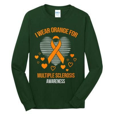 I Wear Orange Ribbon Heart Cool Multiple Sclerosis Awareness Tall Long Sleeve T-Shirt
