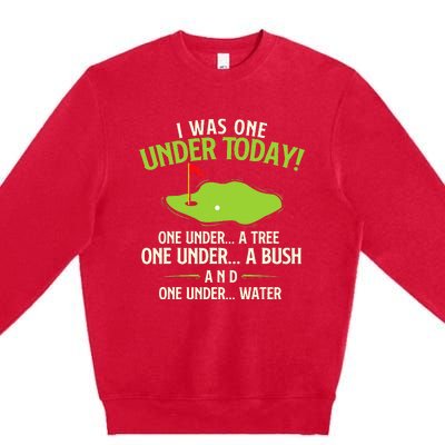 I Was One Under Today Golfer Golf Lover Golfing Premium Crewneck Sweatshirt