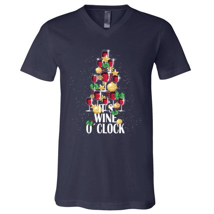 Its Wine O Clock Christmas Tree V-Neck T-Shirt