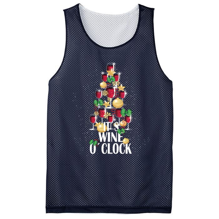 Its Wine O Clock Christmas Tree Mesh Reversible Basketball Jersey Tank