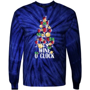 Its Wine O Clock Christmas Tree Tie-Dye Long Sleeve Shirt