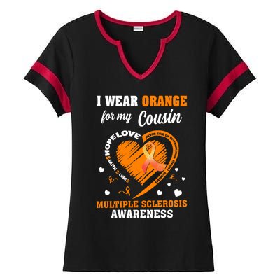 I Wear Orange For My Cousin Multiple Sclerosis Ms Cute Gift Ladies Halftime Notch Neck Tee