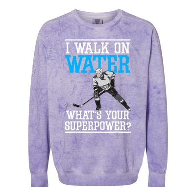 I Walk On Water Ice Hockey Player Skating Colorblast Crewneck Sweatshirt