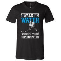 I Walk On Water Ice Hockey Player Skating V-Neck T-Shirt